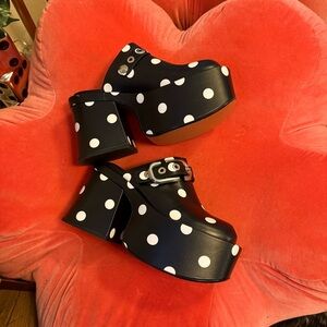 Marc Jacob’s J Mule Black and White Polka Dot Platform Clogs